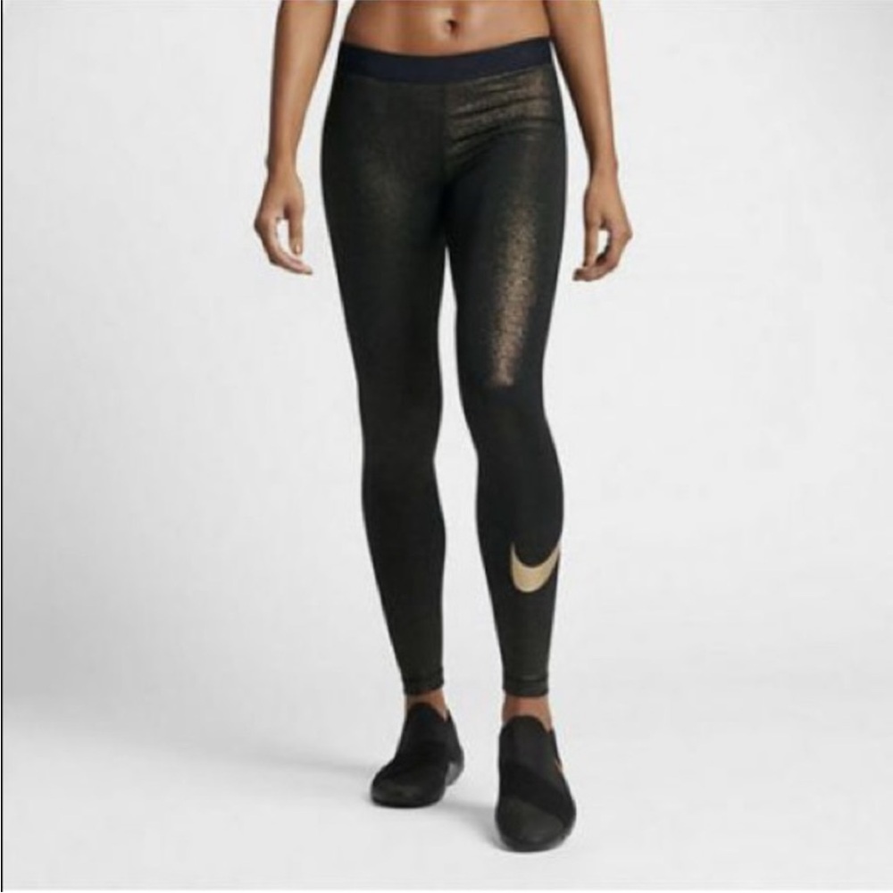 Nike Pro Shimmering Metallic Gold Workout Leggings